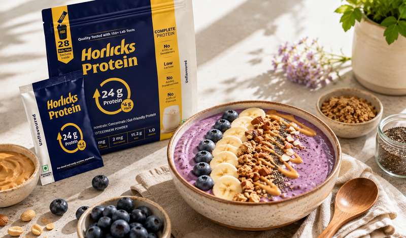 High Protein Blueberry Peanut Butter Smoothie Bowl