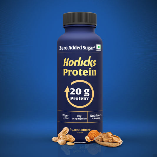 Horlicks Protein Milkshake | 20g Protein | Peanut Butter Flavour | Zero Added Sugar